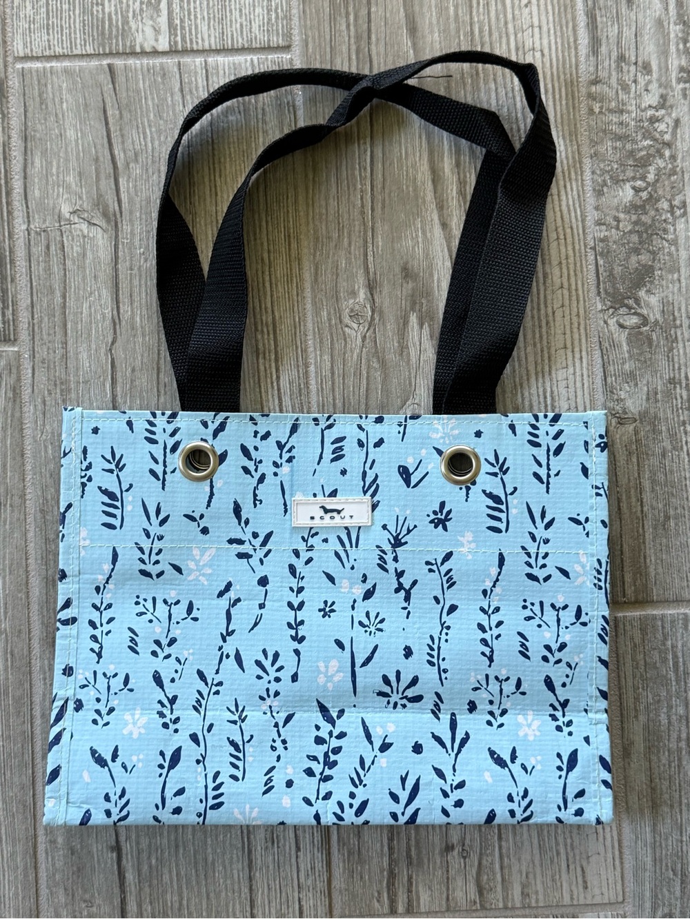Scout Light Blue Floral gift Bag with Black Straps